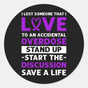 Purple Ribbon. Accidental Overdose Awareness.  Classic Round Sticker