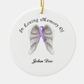 Purple Ribbon All Cancer In Memory Ceramic Tree Decoration