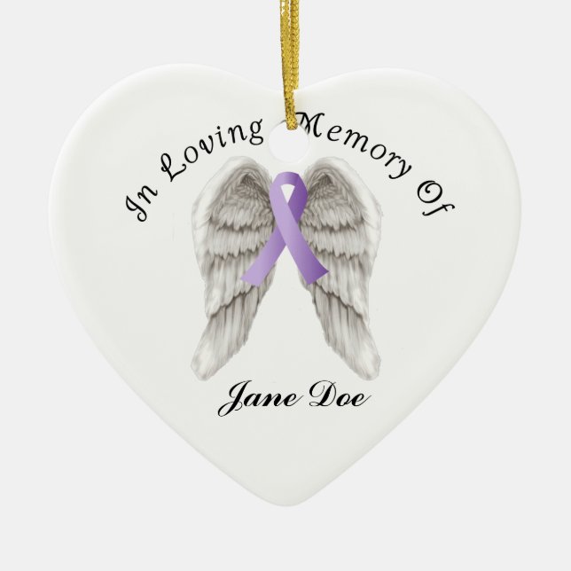 Purple Ribbon All Cancer In Memory Ceramic Tree Decoration (Front)