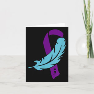 Purple Ribbon And Teal Feather Suicide Prevention Card