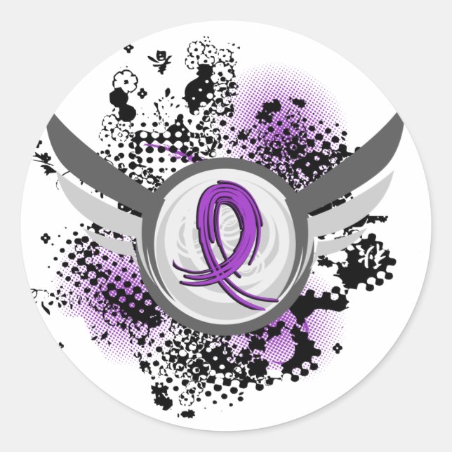 Purple Ribbon And Wings Pancreatic Cancer Classic Round Sticker (Front)