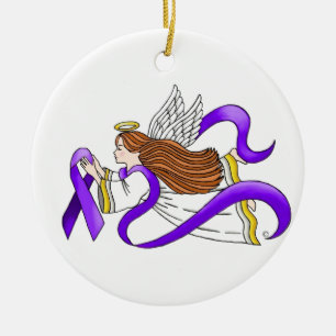 "Purple Ribbon" Angel of Awareness Ceramic Tree Decoration