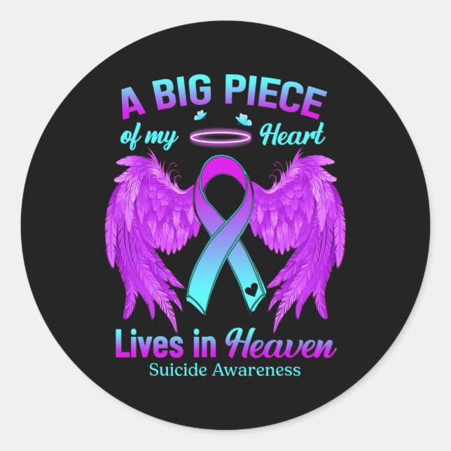 Purple Ribbon Angel Wing Suicide Awareness Memoria Classic Round Sticker (Front)