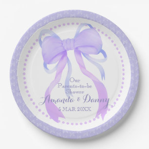 Purple Ribbon Baby Girl Shower Paper Plate