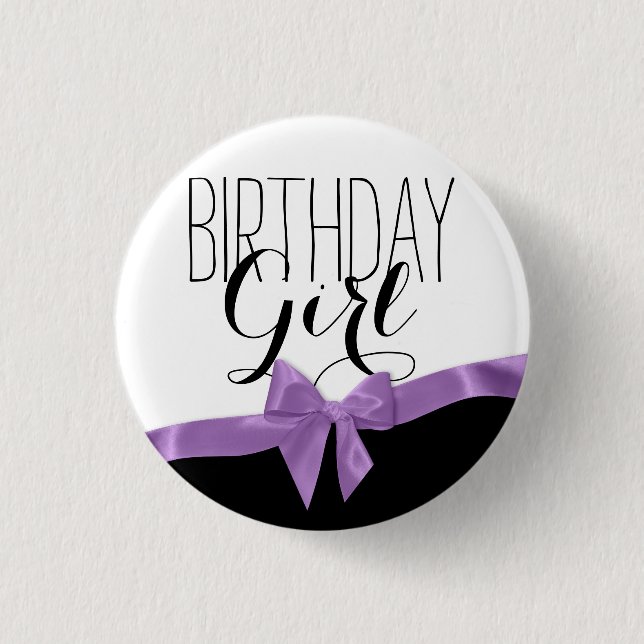 Purple Ribbon Bow Birthday Girl 3 Cm Round Badge (Front)