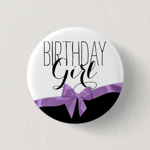 Purple Ribbon Bow Birthday Girl 3 Cm Round Badge