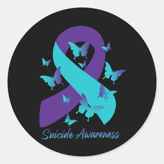 Purple Ribbon Butterflies Suicide Prevention Aware Classic Round Sticker (Front)