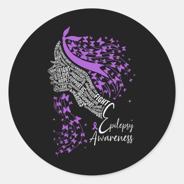 Purple Ribbon Butterfly Epilepsy Awareness  Classic Round Sticker (Front)