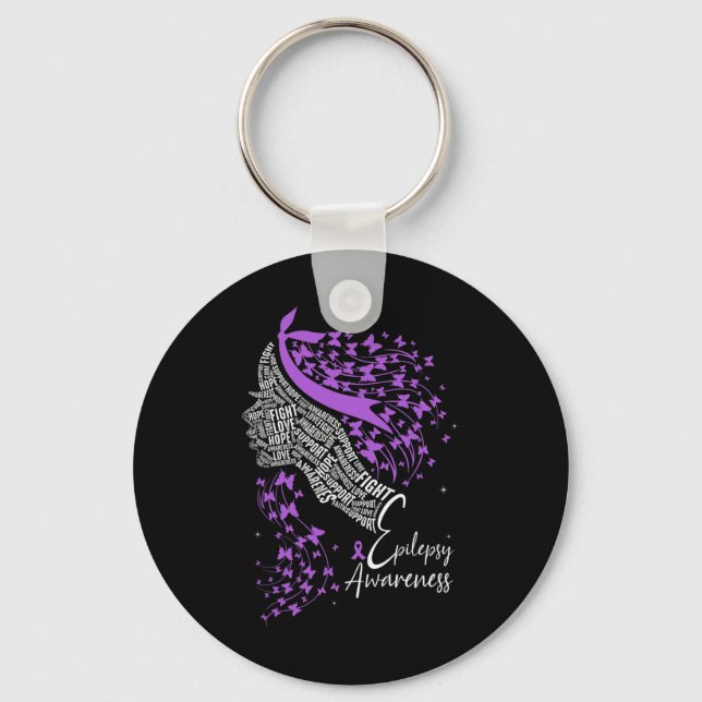 Purple Ribbon Butterfly Epilepsy Awareness  Key Ring (Front)