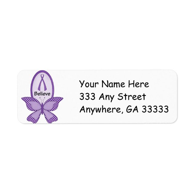 Purple Ribbon cancer awareness return address labe (Front)