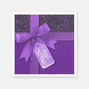 Purple Ribbon Christmas Gift Napkins