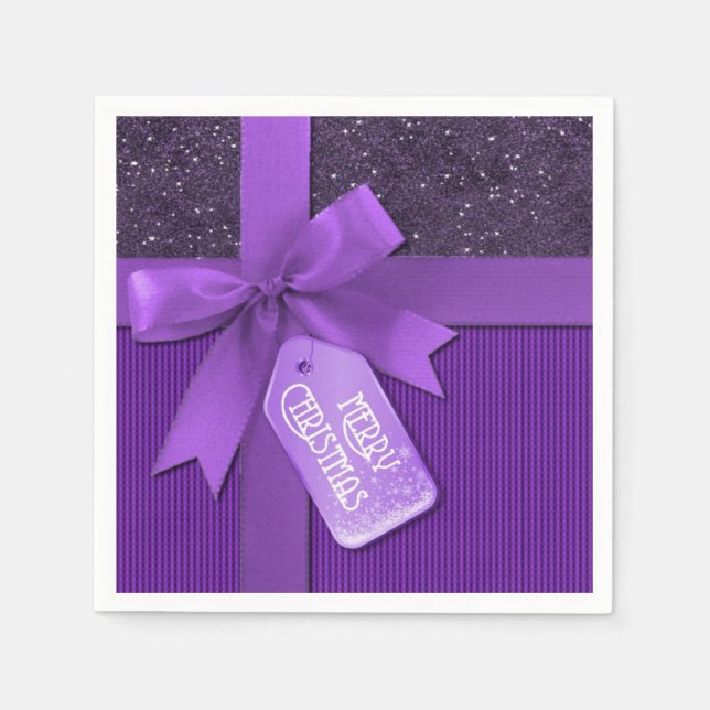 Purple Ribbon Christmas Gift Napkins (Front)