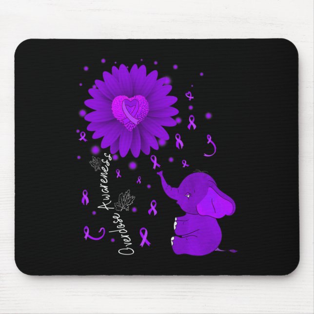 Purple Ribbon Daisy Flower Elephant Overdose Aware Mouse Mat (Front)