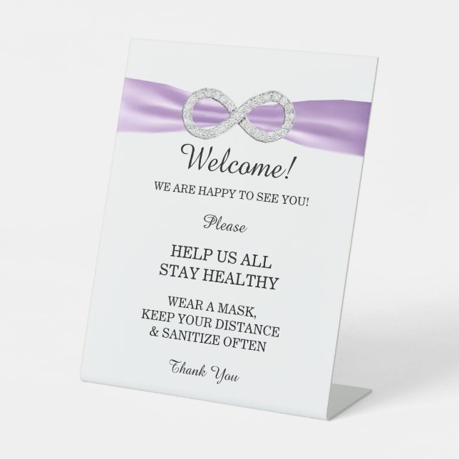 Purple Ribbon Diamond Infinity Wedding Safety Pedestal Sign (Front)