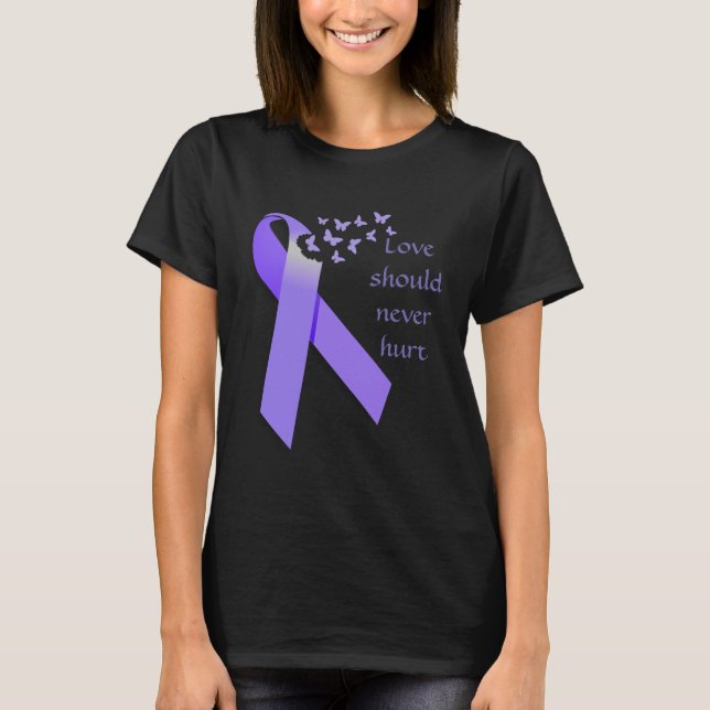 Purple Ribbon Domestic Violence Awareness Love T-Shirt (Front)