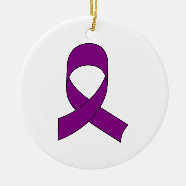 Purple Ribbon Drawing Ceramic Tree Decoration (Front)