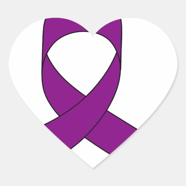 Purple Ribbon Drawing Heart Sticker (Front)