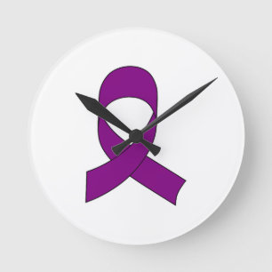Purple Ribbon Drawing Round Clock