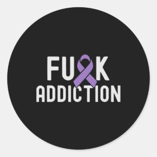 Purple Ribbon Fck Addiction Overdose Awareness 3 Classic Round Sticker