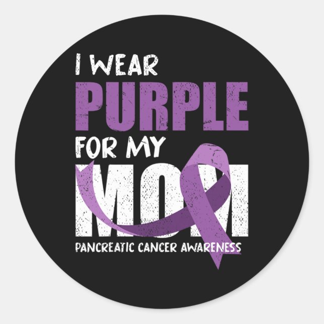 Purple Ribbon Fighter Mum Pancreatic Cancer Awaren Classic Round Sticker (Front)