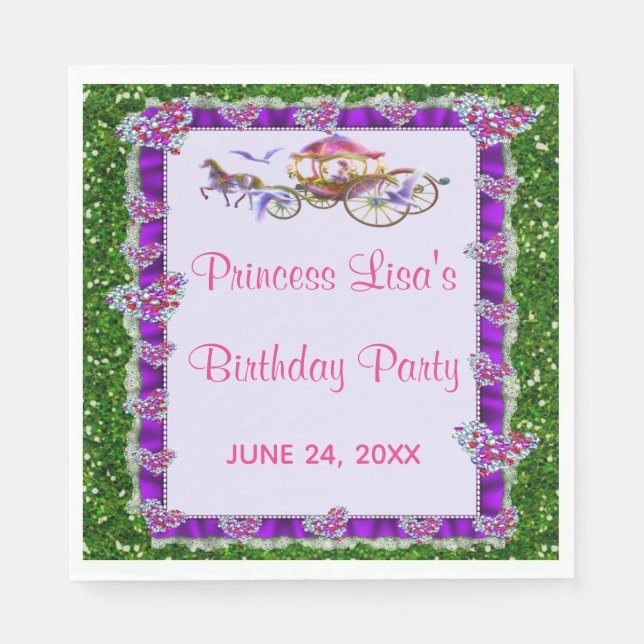 Purple Ribbon Green Glitter Royal Princess Napkin (Front)