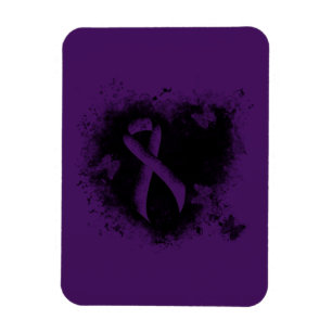Purple Ribbon Grunge Heart Magnet