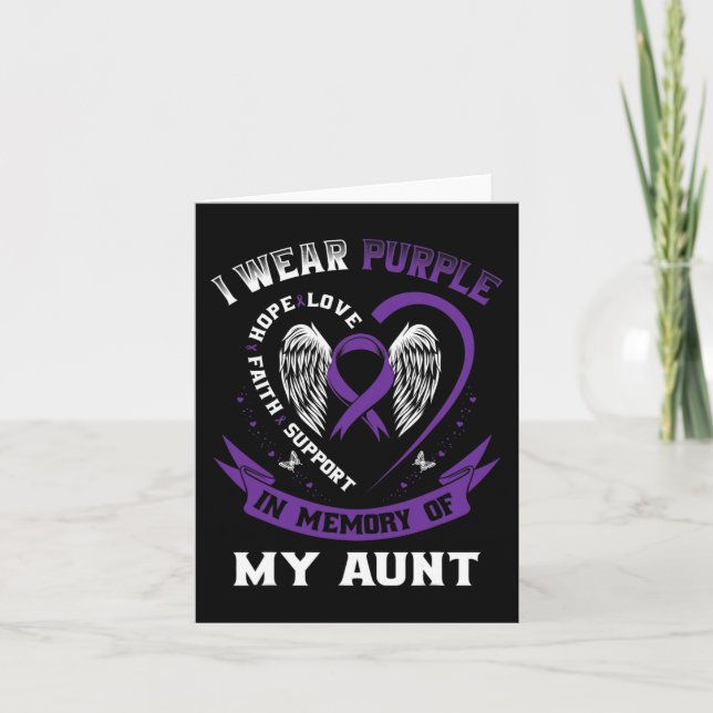 Purple Ribbon In Memory Of Aunt Pancreatic Cancer  Card (Front)