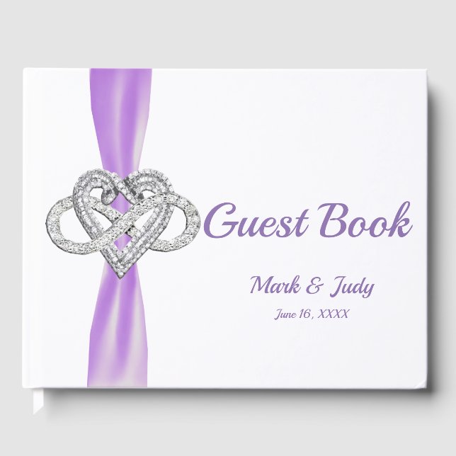 Purple Ribbon Infinity Heart Wedding Guestbook (Front)