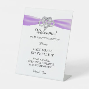 Purple Ribbon Infinity Heart Wedding Safety  Pedestal Sign