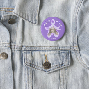 Purple ribbon memory photo star name date 6 cm round badge