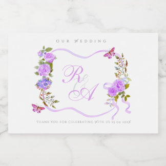 Purple Ribbon Monogram Wedding Food Label