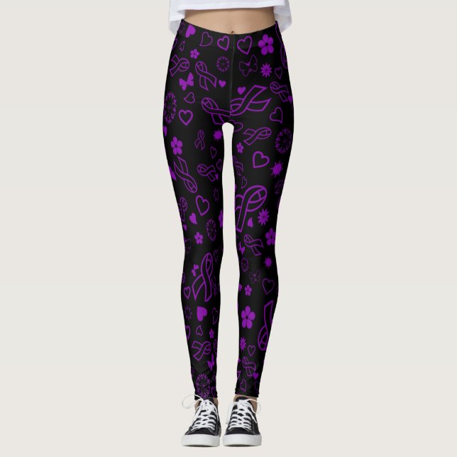 Purple Ribbon Multi...Fibro Leggings (Front)