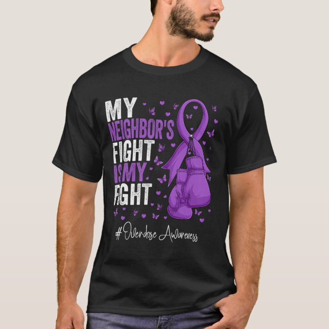 Purple Ribbon Neighbour Overdose Awareness  T-Shirt (Front)