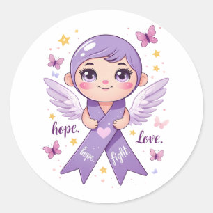 Purple Ribbon of Love Classic Round Sticker