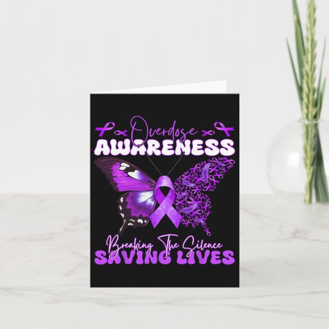Purple Ribbon Overdose Awareness Day Butterfly Sup Card (Front)
