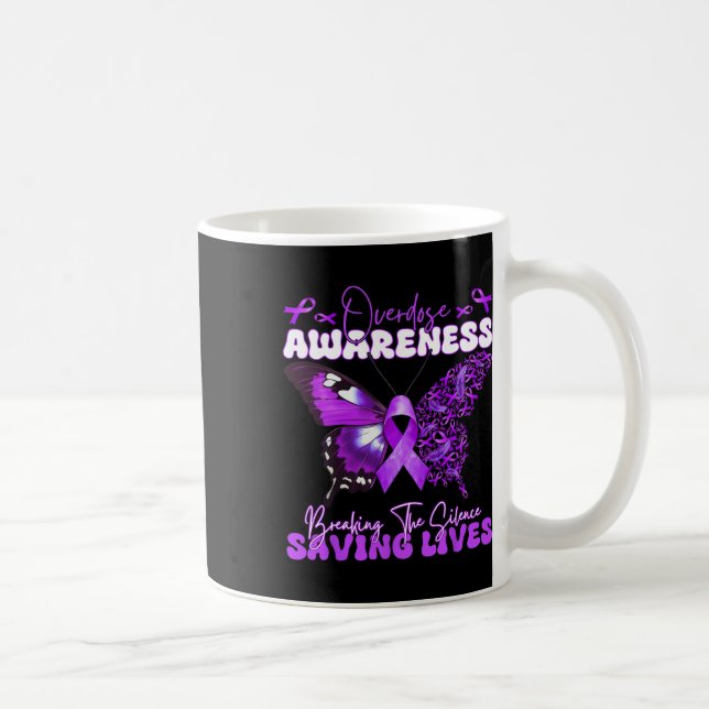 Purple Ribbon Overdose Awareness Day Butterfly Sup Coffee Mug (Right)