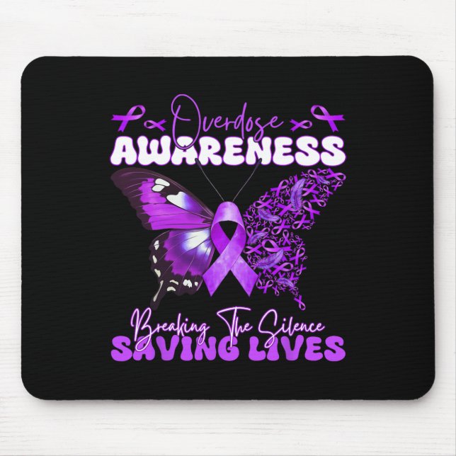 Purple Ribbon Overdose Awareness Day Butterfly Sup Mouse Mat (Front)