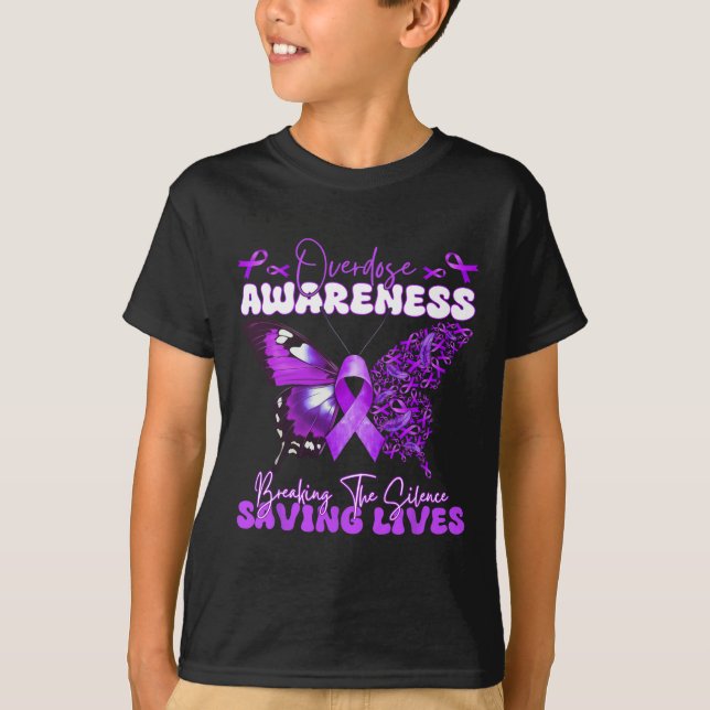 Purple Ribbon Overdose Awareness Day Butterfly Sup T-Shirt (Front)