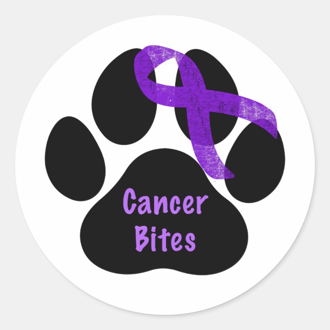 Purple Ribbon Paw Print Pancreatic Cancer Classic Round Sticker (Front)