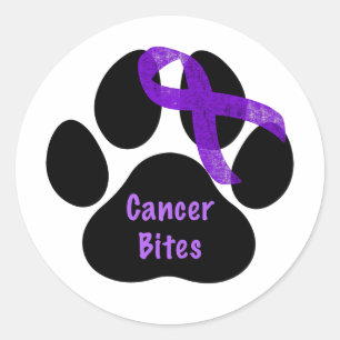Purple Ribbon Paw Print Pancreatic Cancer Classic Round Sticker