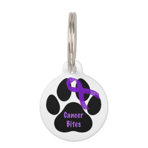 Purple Ribbon Paw Print Pancreatic Cancer Pet Tag