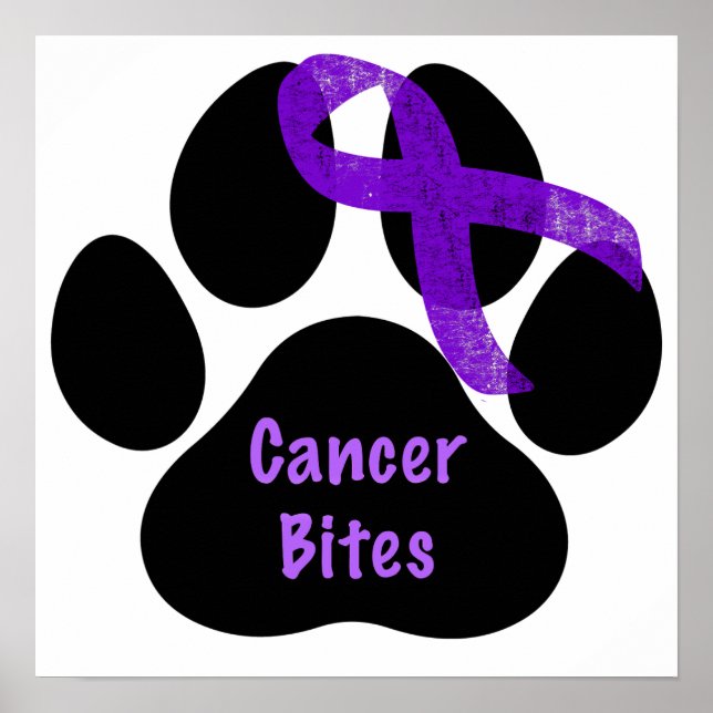 Purple Ribbon Paw Print Pancreatic Cancer Poster (Front)