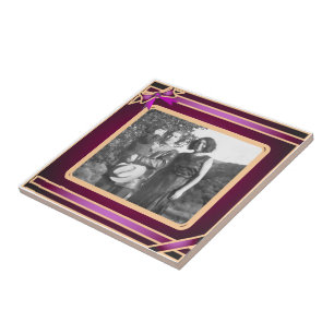 Purple Ribbon Photo Template Tile