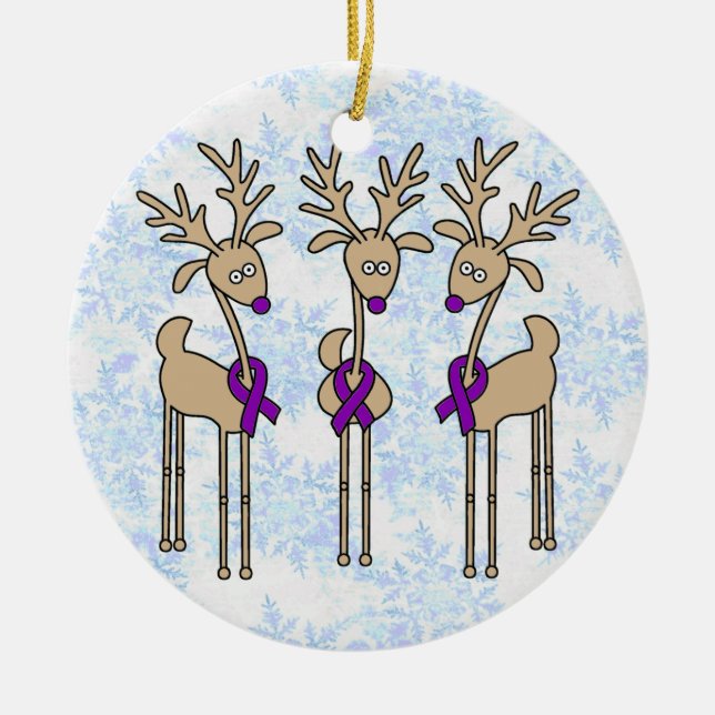 Purple Ribbon Reindeer - Alzheimer's Disease Ceramic Tree Decoration (Front)