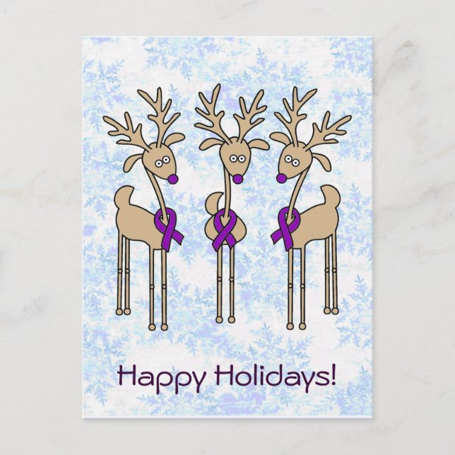 Purple Ribbon Reindeer - Alzheimer's Disease Holiday Postcard (Front)