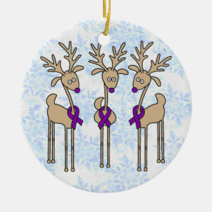 Purple Ribbon Reindeer (Crohn's & Colitis) Ceramic Tree Decoration