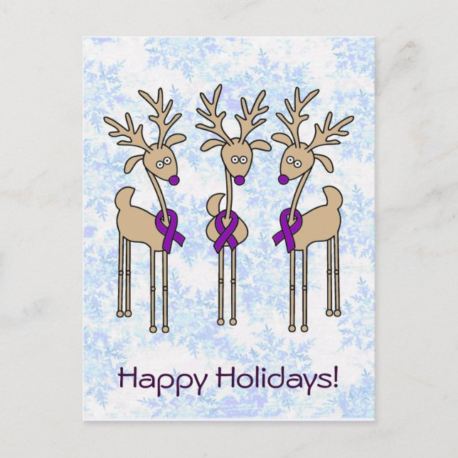 Purple Ribbon Reindeer (Crohn's & Colitis) Holiday Postcard (Front)
