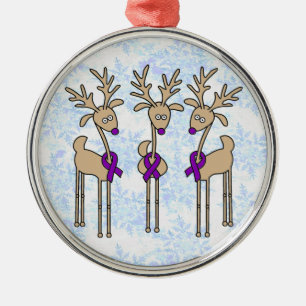 Purple Ribbon Reindeer (Crohn's & Colitis) Metal Tree Decoration