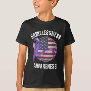 Purple Ribbon Retro Grunge Usa Flag Homelessness A T-Shirt