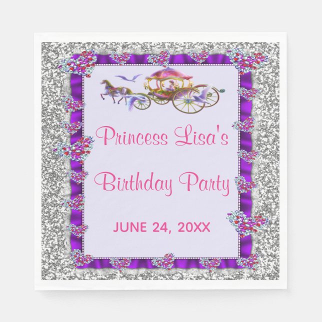 Purple Ribbon Silver Glitter Royal Princess Napkin (Front)